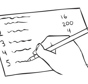 Hand marking a sheet of paper with series of questions, as played in small group get-to-know-you exercise called Nonsense Numbers