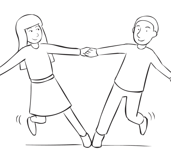 Two people holding hands and leaning away from each other as part of series of fun partner stretches called Star Stretch