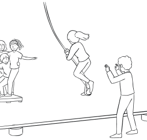 Illustration of group participating in Nitro Crossing challenge course element