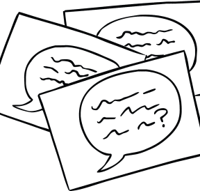 Three cards with talkee bubbles as used in QOTD Question of the Day